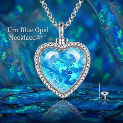 Urn Necklace for Ashes Blue opal Cremation Necklace Keepsake Memory Jewelry for Ashes of Loved Ones Keepsake - style: blue opal heart urn