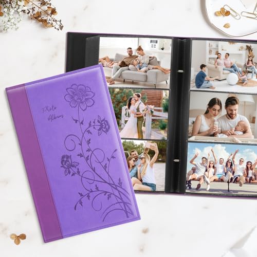 Artmag Photo Album 4x6 300 Photos, Extra Large Capacity Leather Cover Wedding Family Photo Albums Holds 300 Horizontal 4x6 Photos(Purple) - color: Purple, size: 300 Pockets