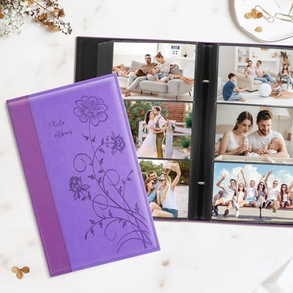 Artmag Photo Album 4x6 300 Photos, Extra Large Capacity Leather Cover Wedding Family Photo Albums Holds 300 Horizontal 4x6 Photos(Purple) - color: Purple, size: 300 Pockets