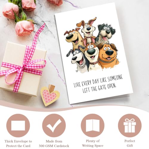 Funny Dog Encouragement Card, Supportive Card for Dog Lover, Inspiration Cards for Friend Daughter Son, Live Every Day Like the Gate is Open - color: Encouragement