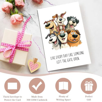 Funny Dog Encouragement Card, Supportive Card for Dog Lover, Inspiration Cards for Friend Daughter Son, Live Every Day Like the Gate is Open - color: Encouragement