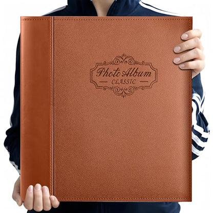 Photo Album Holds 3X5, 4X6, 5X7, 6X8, 8X10 Photos, Leather Cover, Magnetic Self-Stick Page, Hand Made DIY Albums (Brown, Large) - color: Brown, size: Large