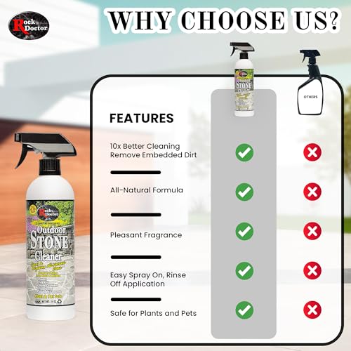 Rock Doctor Outdoor Stone Cleaner, Natural Cleaning Solution Removes Stains and Discoloration, Brightens Granite, Pavers, Fire Pits, and Concrete, Plant and Pet Safe, 24 oz Pack of 2