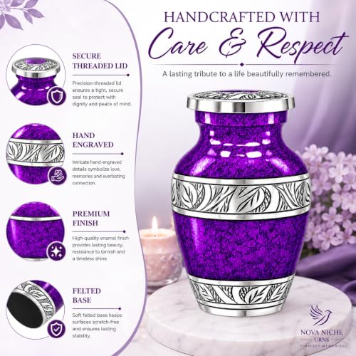 Small Urns for Human Ashes - Elegant Keepsake Cremation Urns - Purple - size: Purple Small Set of 6