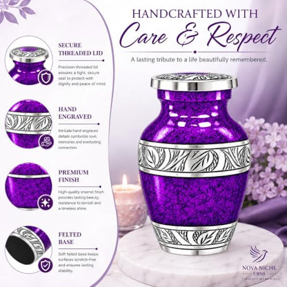 Small Urns for Human Ashes - Elegant Keepsake Cremation Urns - Purple - size: Purple Small Set of 6