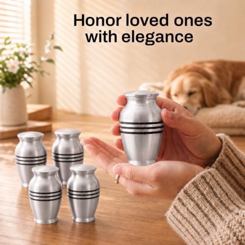 8 Pack Small Keepsake Urns Bulk for Human or Pet Ashes with 8 Velvet Bags Decorative Cremation Mini Funeral Urns Hard Metal for Adult Men Women About 2.9 Inches