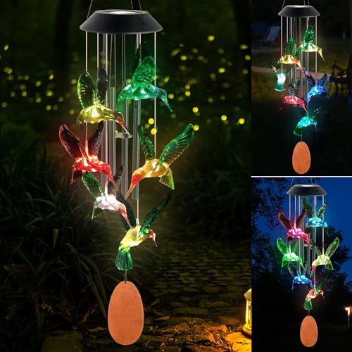 Solar Hummingbird Wind Chime Outdoor Color Changing, Garden Decor, Grandmother Gift, mom Gifts, Hummingbird Gifts, Birthday Gift for mom, Wind Chimes Outdoor Outside. - color: Hummingbird Chimes
