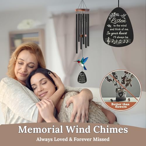Sympathy Wind Chimes for Loss of Loved One, Memorial Gifts for Loss of Mother/Dad/Husband - Hummingbird Wind Chimes for Outside with Mute Option, in Memory of Loved One Gifts, Bereavement Wind Chimes - size: 36IN