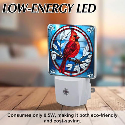 Cardinal Stained Glass Night Lights Plug into Wall for Room, Cardinals Night Light LED for Bedroom - color: Cardinal