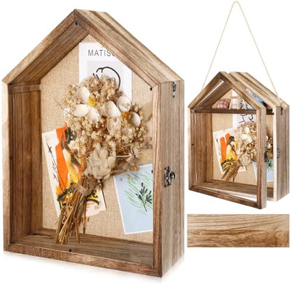 Cinnvoice 11 x 14 Inch Extra Deep Shadow Box Frame Depth 4.72in Large Shadow Box Display Cases with Linen Back and Removable Shelf House Shaped Picture Frame Wedding Bouquet Display for Picture Flower