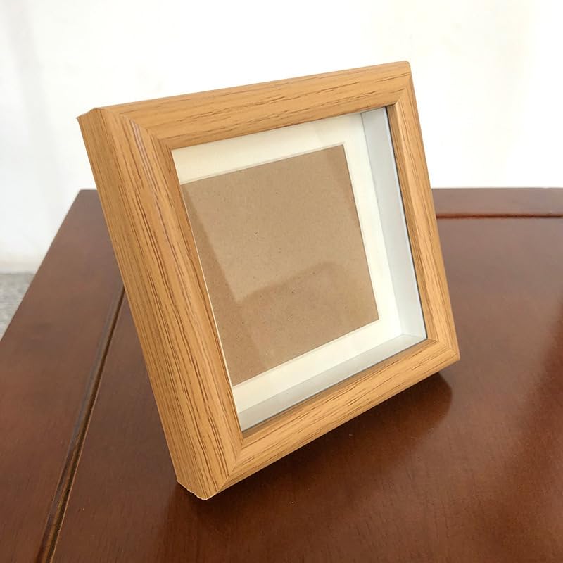 Shadow Box Picture Frame, Solid Wood, 4x4 Inch, Memory Box for Sports Memorabilia, Awards, Medals, Photos (Burlywood)