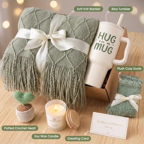 Sympathy Gift for Loss of Loved One Condolences Bereavement Grief Gifts | Sympathy Gift Baskets for Loss of Mom Dad Husband, Miscarriage Care Package for Women, Thinking of You Hug in a Box Gifts - color: T-green