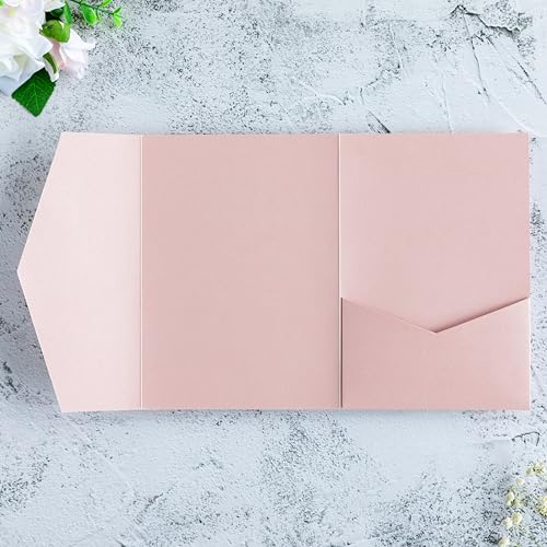 20 PCS Blush Pink Tri-fold Laser Cut Wedding Invitation Pockets for 5x7 Wedding Cards Bridal Shower Engagement Quinceanera Invitation - color: Blush Pink