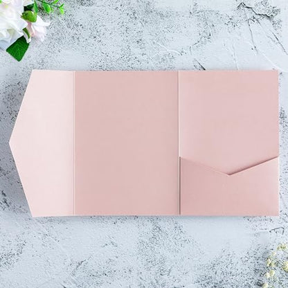 20 PCS Blush Pink Tri-fold Laser Cut Wedding Invitation Pockets for 5x7 Wedding Cards Bridal Shower Engagement Quinceanera Invitation - color: Blush Pink