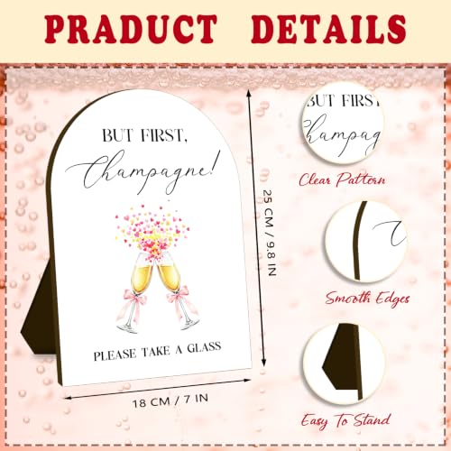 But First, Champagne Wedding Welcome Wooden Sign, Gender Reveal Graduation Baby Bridal Shower Birthday Party Decorations, Reception Ceremony Home Bubbly Bar Supplies, 7x10 Inches - color: champagne