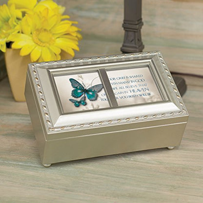 Cottage Garden Your Grief Shared with Many Brushed Silvertone Jewelry Music Box Plays You Light Up My Life