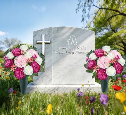Artificial Cemetery Flowers,Memorial Flowers,Beautiful Arrangements for Headstones,Silk Hydrangea Rose Lily Daisy