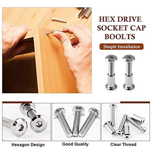 M6x20mm Hex Drive Socket Cap Bolt, Silver, 10 Pair (20 Piece) | Allen Wrench Included, Countersunk Screw Barrel Nuts, Binding Screws, For Crib Replacement Belt Cabinet - color: Silver, size: M6x20mm