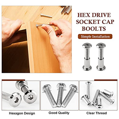 M6x20mm Hex Drive Socket Cap Bolt, Silver, 10 Pair (20 Piece) | Allen Wrench Included, Countersunk Screw Barrel Nuts, Binding Screws, For Crib Replacement Belt Cabinet - color: Silver, size: M6x20mm