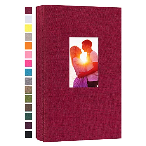 potricher Linen Photo Album for 4x6 Inch Photos, 300 Pockets, Red | Linen Cover, Small Capacity 4x6 Picture Albums with Horizontal Pockets, 4x6 Photo Book for Family, Wedding, Baby, Anniversary - color: Red