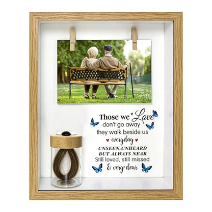 Personalization Memorial Photo Frame with Glass Keepsake Jar，Perfect for Preserving Loved One’s Hair & Memories，Sympathy Bereavement Gift - Holds 4x6 inch pictures (wood) - color: wood