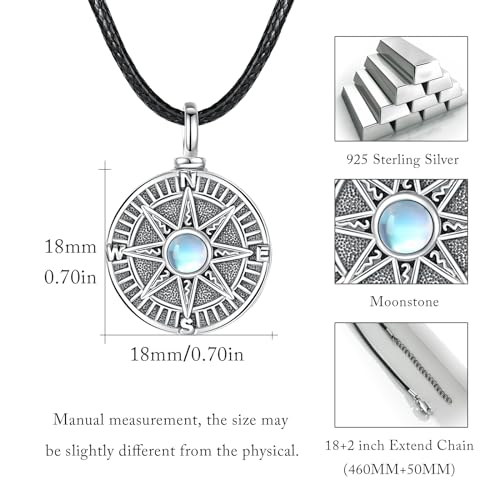 MEDWISE Wing/Paw Prints Urn Necklace for Ashes 925 Sterling Silver Necklace Guardian Angel Ashes Keepsake Memorial Urn Pendant Pet Cremation Jewelry for Ashes Memorial Jewelry for Dog Cat Pet Men - style: C-Compass