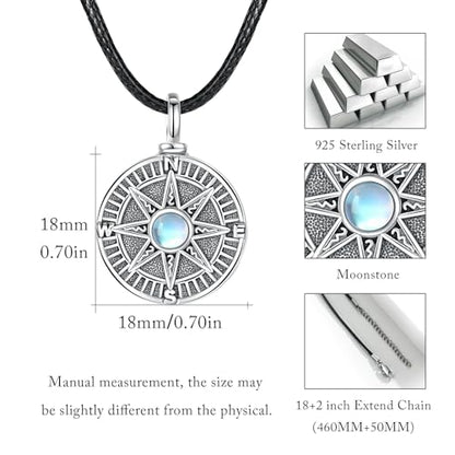 MEDWISE Wing/Paw Prints Urn Necklace for Ashes 925 Sterling Silver Necklace Guardian Angel Ashes Keepsake Memorial Urn Pendant Pet Cremation Jewelry for Ashes Memorial Jewelry for Dog Cat Pet Men - style: C-Compass