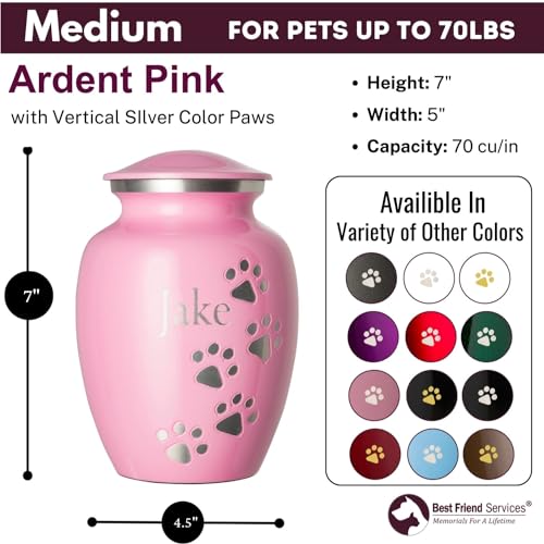 Ottillie Premier Pink/Pewter/Vert Urn, up to 65lbs - color: Ardent Pink, Vertical Pewter Paws, size: Medium