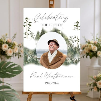 Memorial Tribute Custom Portrait Yard Sign – Funeral Reception Welcome Board – Editable Names & Dates - color: Version 7