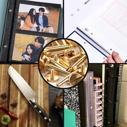 Brass Chicago Binding Screws - 4mm x 18mm Binding Posts - 10mm Phillips Nut - Chicago Screw Binding Post Screw Kit for DIY Leather Decoration Scrapbook Photo Albums Bookbinding (Brass, 25 PCS) - size: 4mm x 18mm