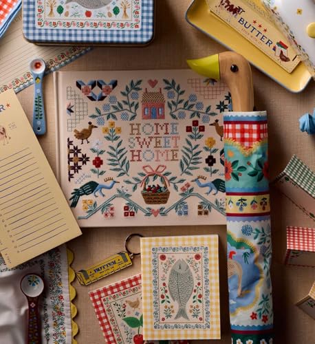 RIFLE PAPER CO. Home Sweet Home Embroidered Guest Book, Decorative Keepsake | 8" L x 5.75" W, 144 Lined and Blank Pages, Grosgrain Ribbon Bookmark, Lay-Flat Binding, Cloth Cover, Acid-Free Paper - color: Home Sweet Home