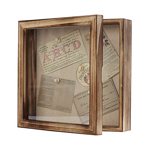 Freezing point Shadow Box Frame 10x10 Shadow Box Display Case with Linen Back Memorabilia Awards Medals Bouquet Photos Badge Baby Memory for Keepsakes Wedding Flower Pet Memorial Picture Flower - color: Carbonized, size: 10×10
