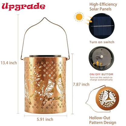 Solar Lantern Outdoor, Cardinal Decorative Hanging Lantern | 13.4", Metal, IP65 Waterproof, Larger Solar Panel, 2000mAh Battery, Garden Decor & Patio Ambience, Holiday Gifts - style: Cardinal