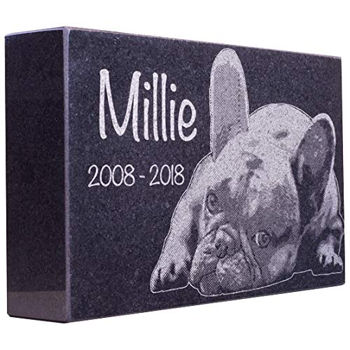 Black Granite Memorial Headstone for Lost Loved Ones, Dogs, Cats, and Family Pets. " Great for Your Garden, Tree Dedication, or in a Cemetery. Includes your personal photo and text. (10 x 6 x 2") | Includes photo and text for lost loved ones, dogs, cats,