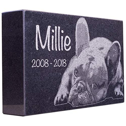 Black Granite Memorial Headstone for Lost Loved Ones, Dogs, Cats, and Family Pets. " Great for Your Garden, Tree Dedication, or in a Cemetery. Includes your personal photo and text. (10 x 6 x 2") | Includes photo and text for lost loved ones, dogs, cats,