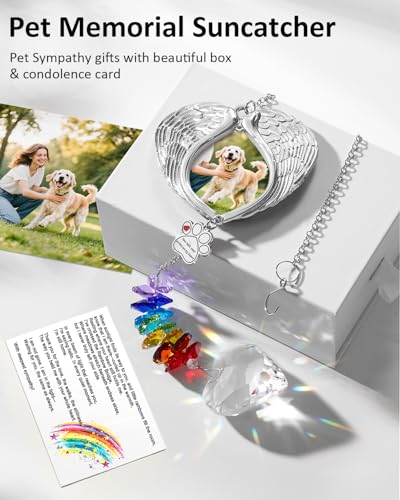 K9 Crystal Pet Suncatcher, Sympathy Bereavement Gift for Dog (Photo Frame) | "I’m your rainbow beside you", Rainbow Bridge Angel Wing, Pet Memorial, Loss of Dog, Pet Loss Gift, For Cat & Pocket Pets