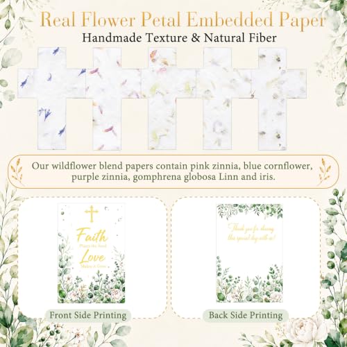 Crtiin 50 Sets Christian Favors Cross Shaped Wildflower Petal Seed Paper with Faith Plant The Seed Love Make It Grow Cards and Organza Bags for Religious Baptism Funeral Celebration of Life Gift - style: Cross Shaped