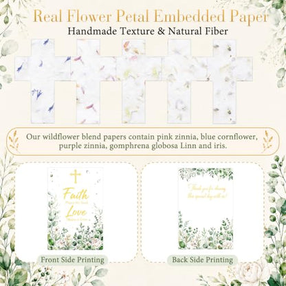 Crtiin 50 Sets Christian Favors Cross Shaped Wildflower Petal Seed Paper with Faith Plant The Seed Love Make It Grow Cards and Organza Bags for Religious Baptism Funeral Celebration of Life Gift - style: Cross Shaped