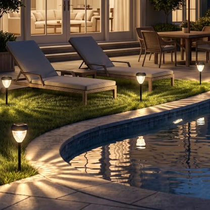 Ensenior Solar Pathway Lights Outdoor 8 Pack, 3000K LED Garden Yard Lights | IP65 waterproof landscape lighting, tool-free auto ON/OFF, yard, patio, walkway & planter, 14.17" height