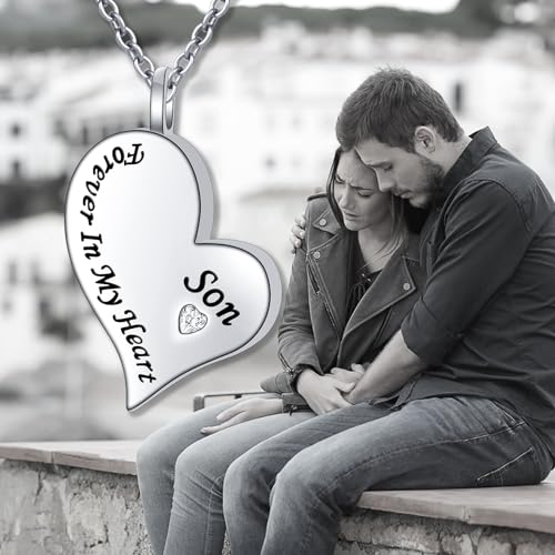Ladytree 925 Sterling Silver Cremation Urn Necklace for Ashes - style: Son