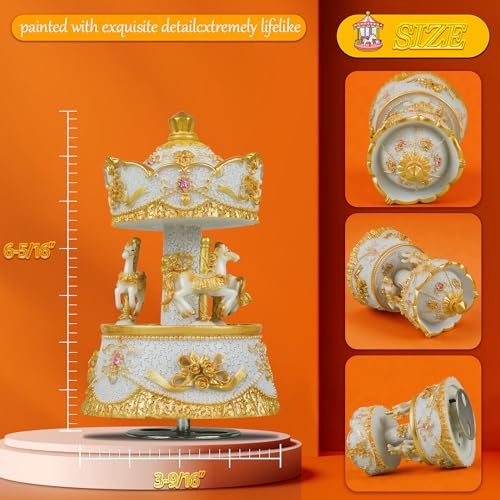 Carousel Music Box,Luxury Color Change LED Light ,Luminous Rotating 3-horse | Luminous Music Box, musical box with Gift Box for Girls Birthday Valentine Gift (You are My Sunshine, Light Gold) - color: Light Gold, style: You are My Sunshine