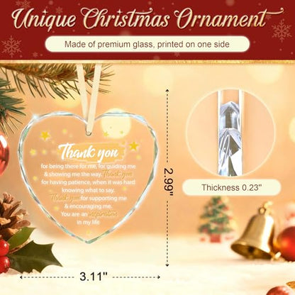Thank You Gifts for Teacher, Coworker, Boss, Mentor, Appreciation Week Teachers Day End of Year/School Gift, Thank You for Helping Me Grow, Gratitude Heart-Shape Glass Ornament Keepsake with Box - style: Heart-Thank You