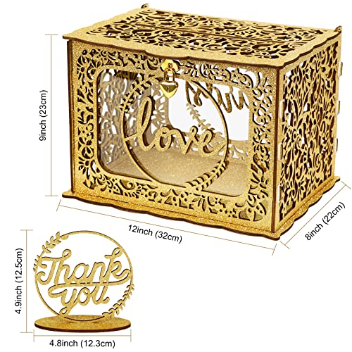 Gold Wedding Card Box, Glitter Wooden Card Box for Wedding Reception - style: Gold glitter