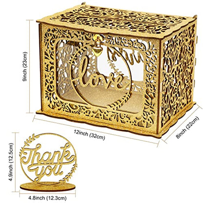 Gold Wedding Card Box, Glitter Wooden Card Box for Wedding Reception - style: Gold glitter
