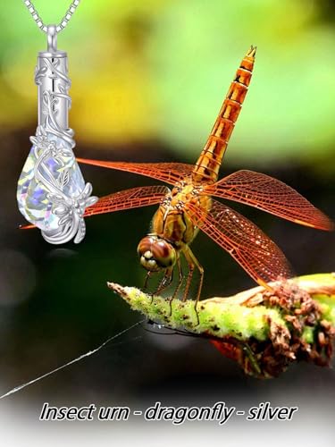 JKR Heart Urn Necklace for Ashes Crystal Keepsake Pendant Memorial Jewelry - style: Dragonfly-Teardrop
