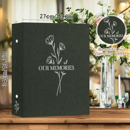 Lanpn Photo Album 4x6 400 Pockets, Linen OUR MEMORIES Hardcover Photo Book Photobook Holds 400 Vertical Pictures Only Green - color: Green, size: 400 Photos