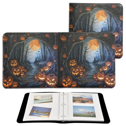 JIPONI Halloween Lane Large Photo Album, DIY Leather Cover Scrapbook Albums for 4x6 5x7 6x8 Pictures, Self Adhesive Memory Book for Wedding, Baby, Family - color: Halloween
