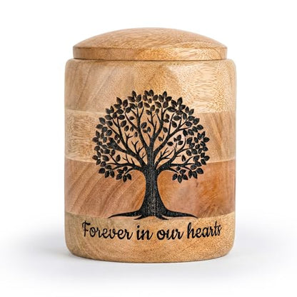 Medium Wooden Cremation Urn for Human Ashes – 80 Cubic Inch Tree of Life Engraved Memorial Urn, Natural Wood, Partial Ashes or Shared Remains - size: Medium 80 Cu In