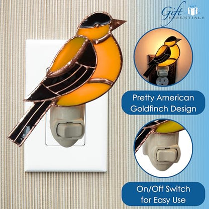 Gift Essentials Goldfinch Plug-in Night Light - Stained Glass Nightlight | Goldfinch Stained Glass Plug-in Nightlight with On/Off Rocker Switch. Includes One 4-Watt Replaceable Warm-Glow Bulb. - color: Goldfinch