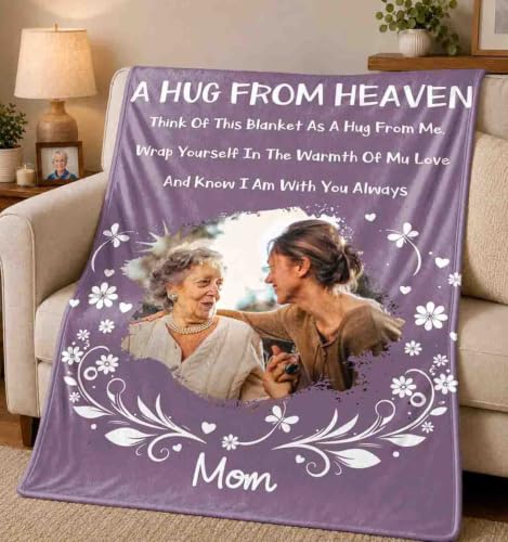 Personalized Memorial Picture Blanket Custom Hug from Heaven Sympathy Gift | HD Printing Flannel Throw Blanket for Grief and Remembrance Loss of Mother Father - color: Design 15